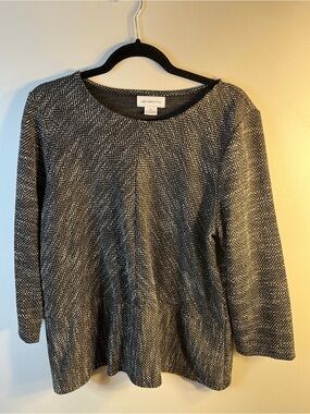 Liz Claiborne Top Womens XL Black/White Herringbone 3/4 Sleeve Knit Pullover